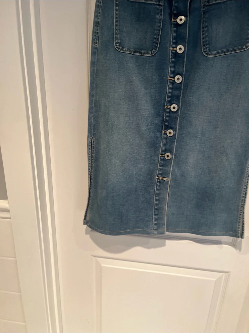 INC International Concepts Blue Button-Front Denim Midi Skirt